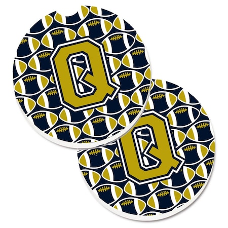 Letter Q Football Blue And Gold Set Of 2 Cup Holder Car Coaster